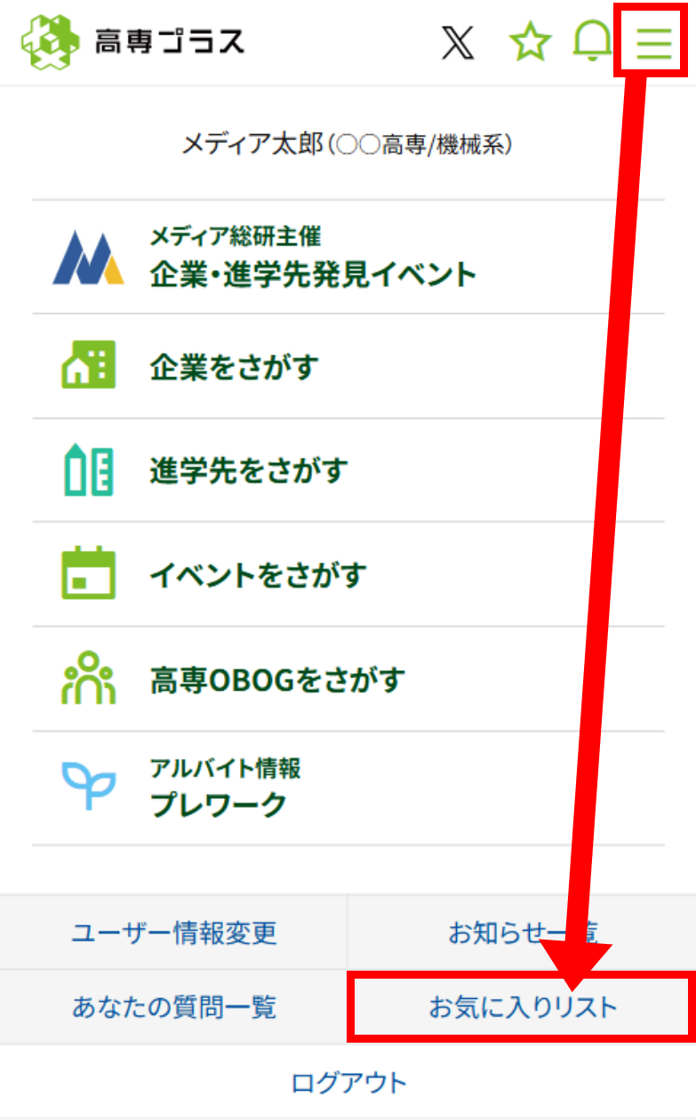 画面イメージ：お気に入りリストへの行き方