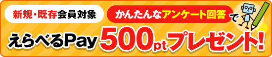 新規・既存会員対象。かんたんなアンケート回答で えらべるPay 500ポイントプレゼント！